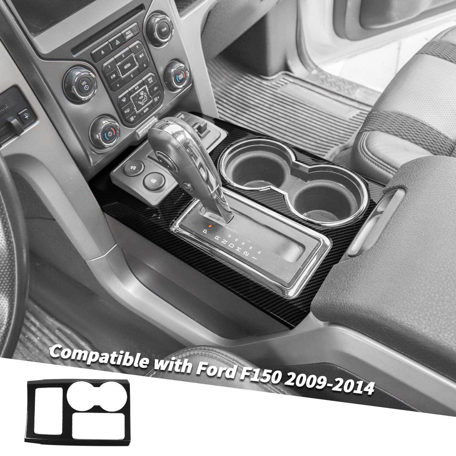 Carbon Fiber Gear Shift Panel & Cup Holder Cover Trim – Fits Ford F-150 2009-2014