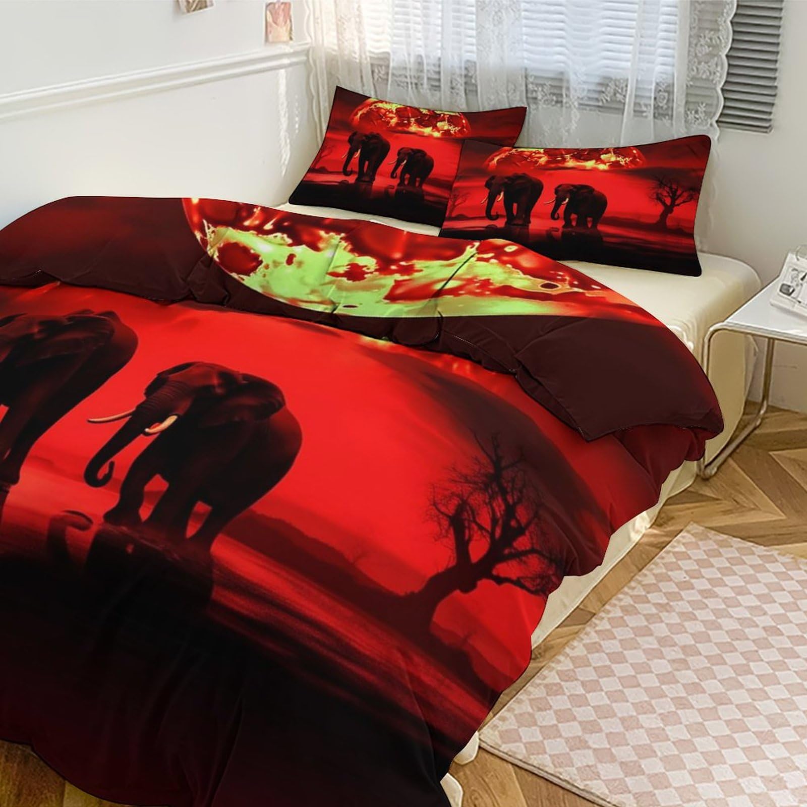 Parure de lit microfibre douce 200,7x228,6 cm avec 2 taies motif éléphant