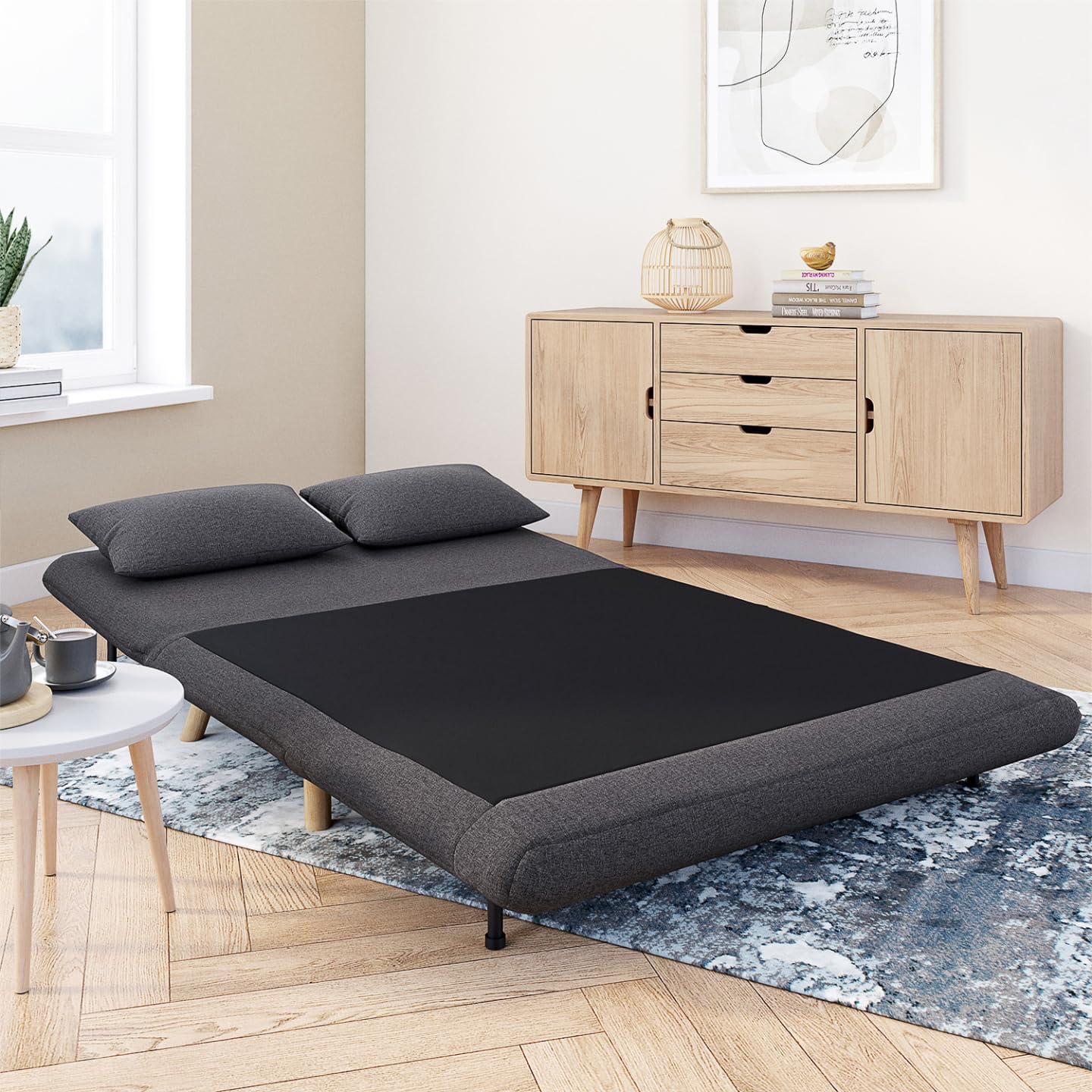 IDMarket - Sofá convertible Romeo cama supletoria 2 plazas 120 x 190 cm Tela Gris Antracita