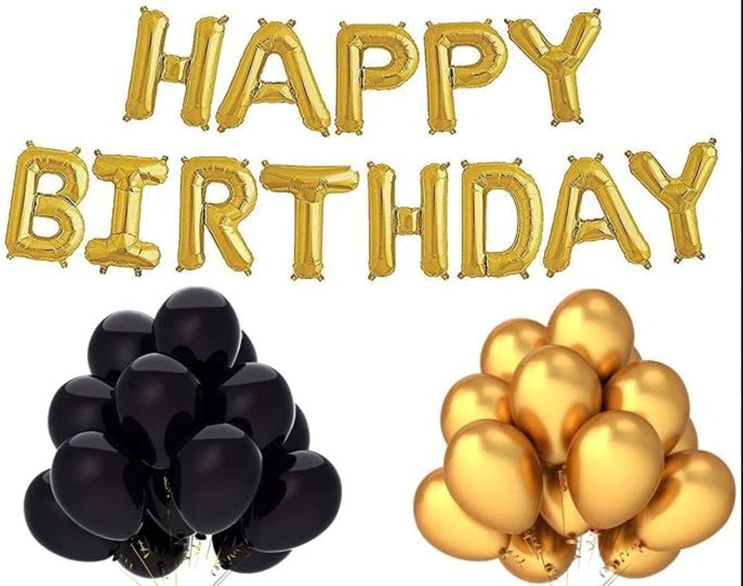 Party Propz Golden Happy Birthday Letters Foil Balloon Set Decoration Combo with 51 Pcs Black and Gold Metallic Balloon