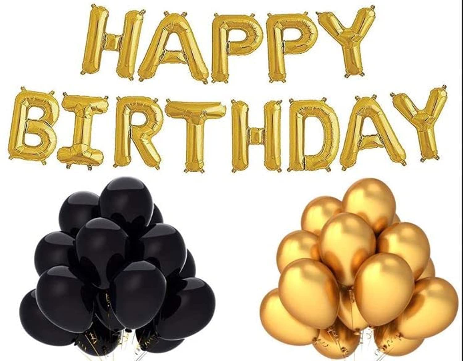 Party Propz Golden Happy Birthday Letters Foil Balloon Set Decoration Combo with 51 Pcs Black and Gold Metallic Balloon