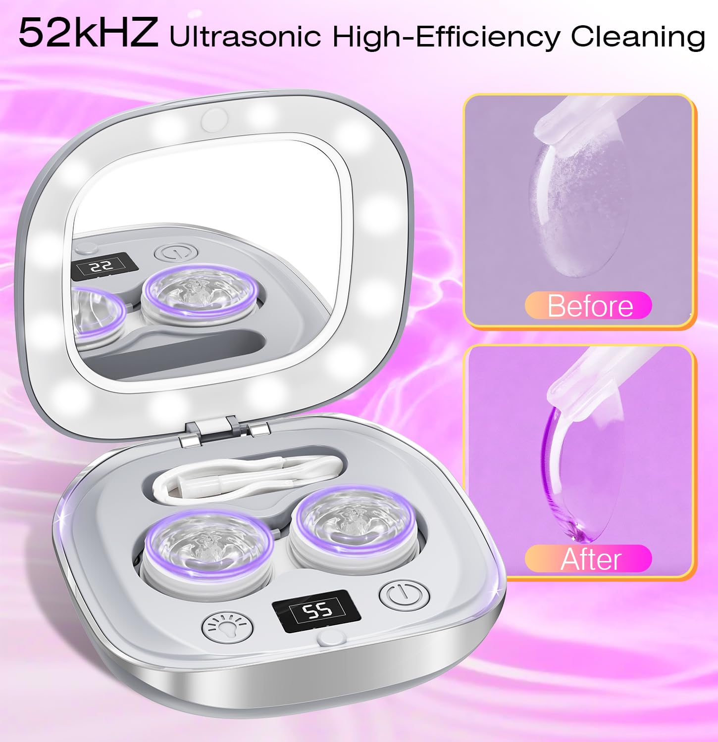 Ultrasonic Contact Lens Cleaner Machine Portable with 3 Smart Cleaning Modes, Ideal for Home and Travel — view 2
