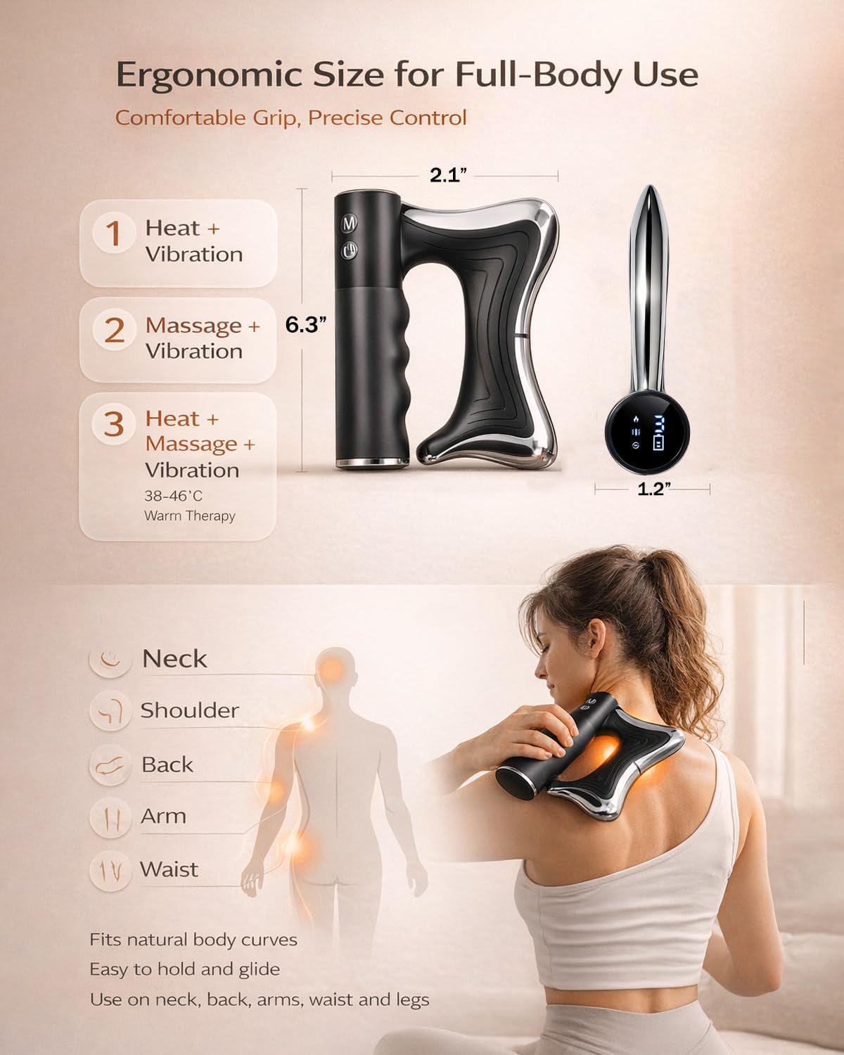 Heated Muscle Scraper Massage Tool,2026 Electric Fascia Knife with Vibration,Massage& Heat,3-in-1 Portable Handheld Gua Sha Massager for Full Body Muscle Recovery,Relaxation,Pain Relief