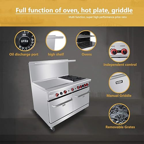 Miniatura 8 de KITMA Gamas comerciales - Plancha de 36 pulgadas con 4 quemadores y 2 hornos estándar grupo de cocina de propano líquido para cocina restaurante