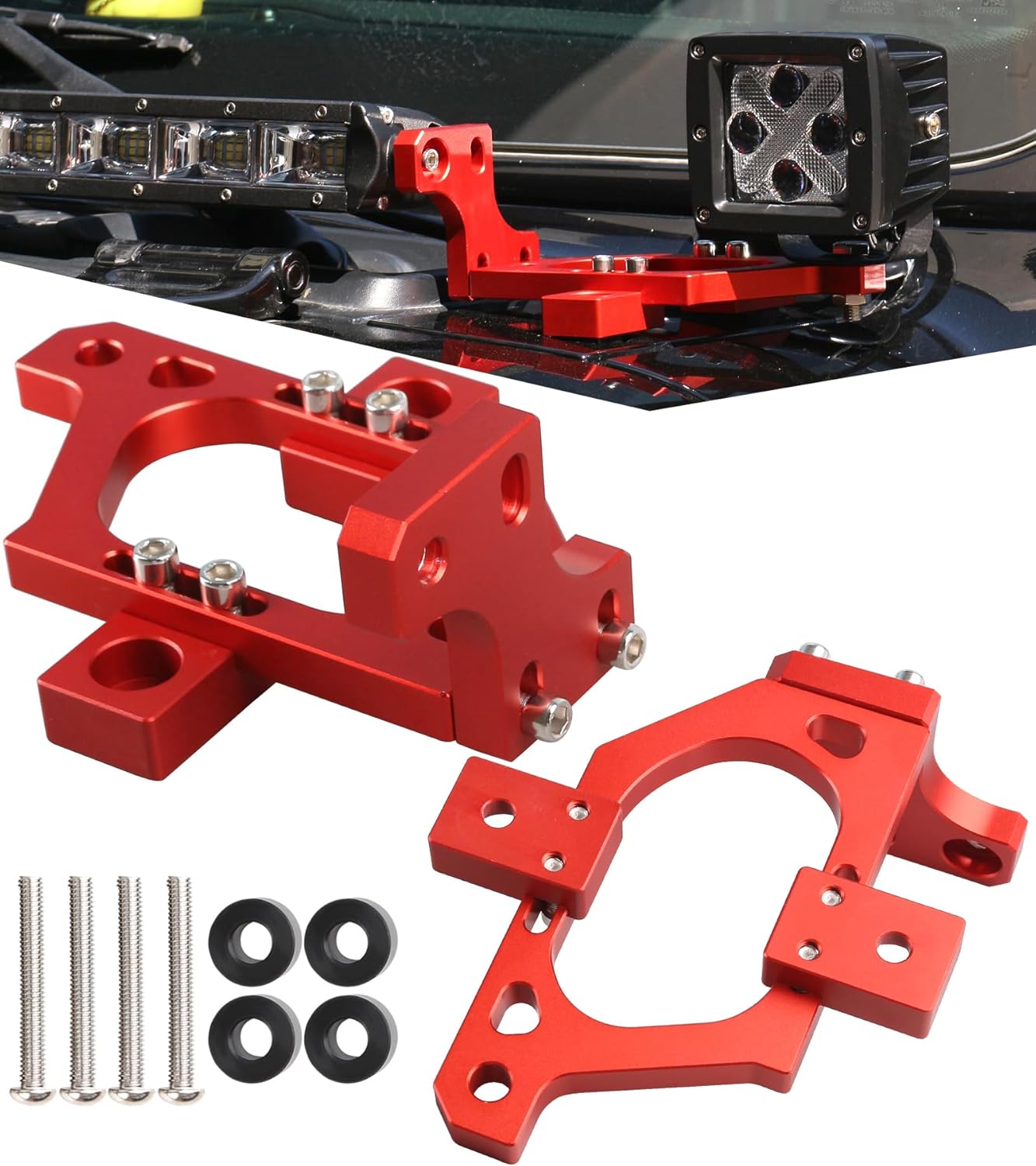 Red JL Hood Mount Pillar Cowl Mount 42inch Bar Light Mounting Brackets Compatible with Wrangler JL JLU 2018 2019 2020 2021 2022 2023 2024