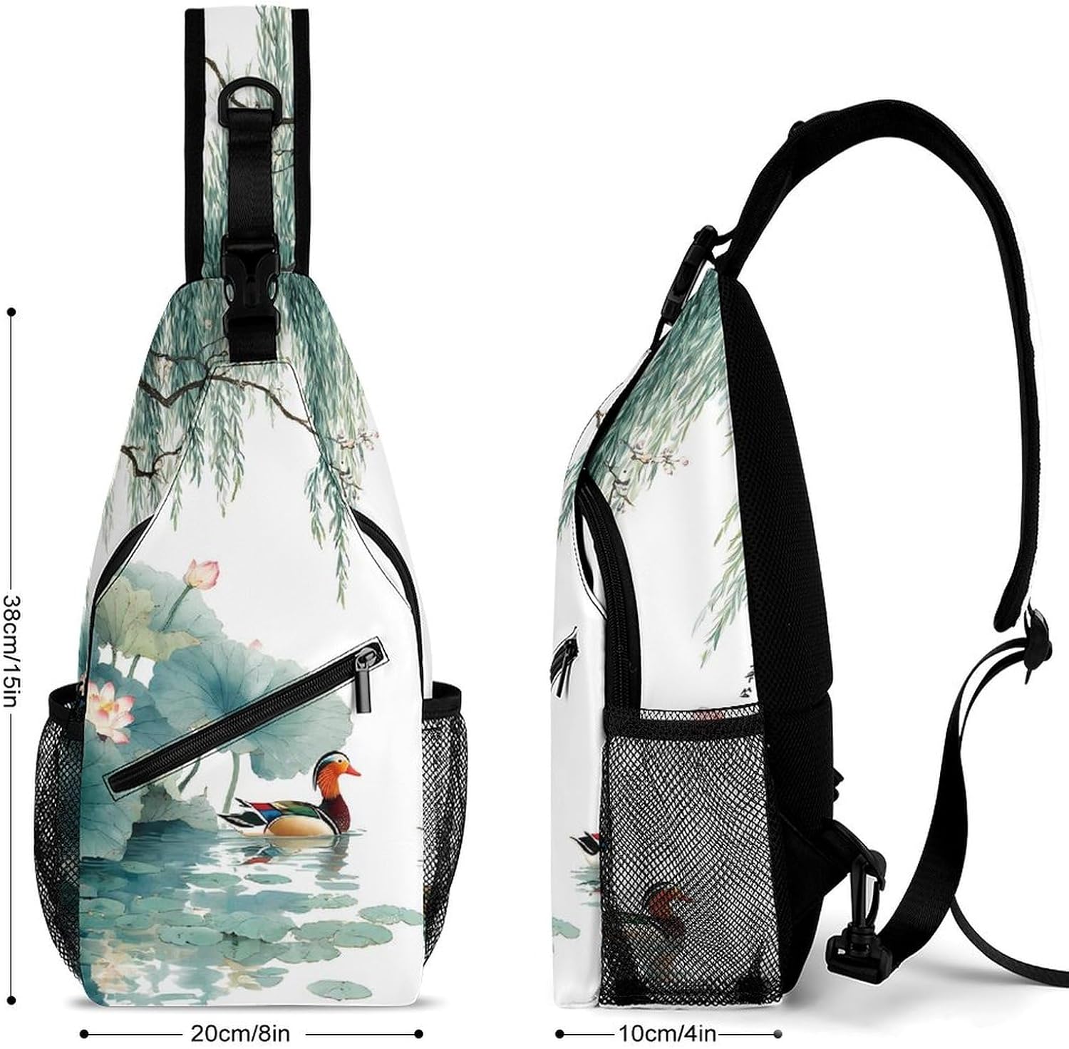 Mandarin Duck Love Bird Men Crossbody Sling Backpack Chest Bag | Travel Fanny Pack,Hiking Daypack,Print Shoulder Bags
