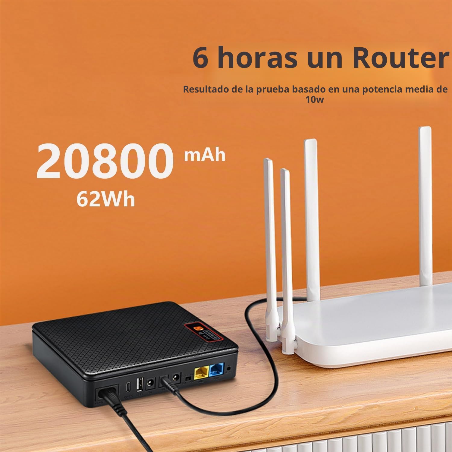 Mini SAI 20800mAh(62Wh) Mini UPS para Router 12V⎓1,5A, USB 5V⎓2A DC SAI 9V⎓1A