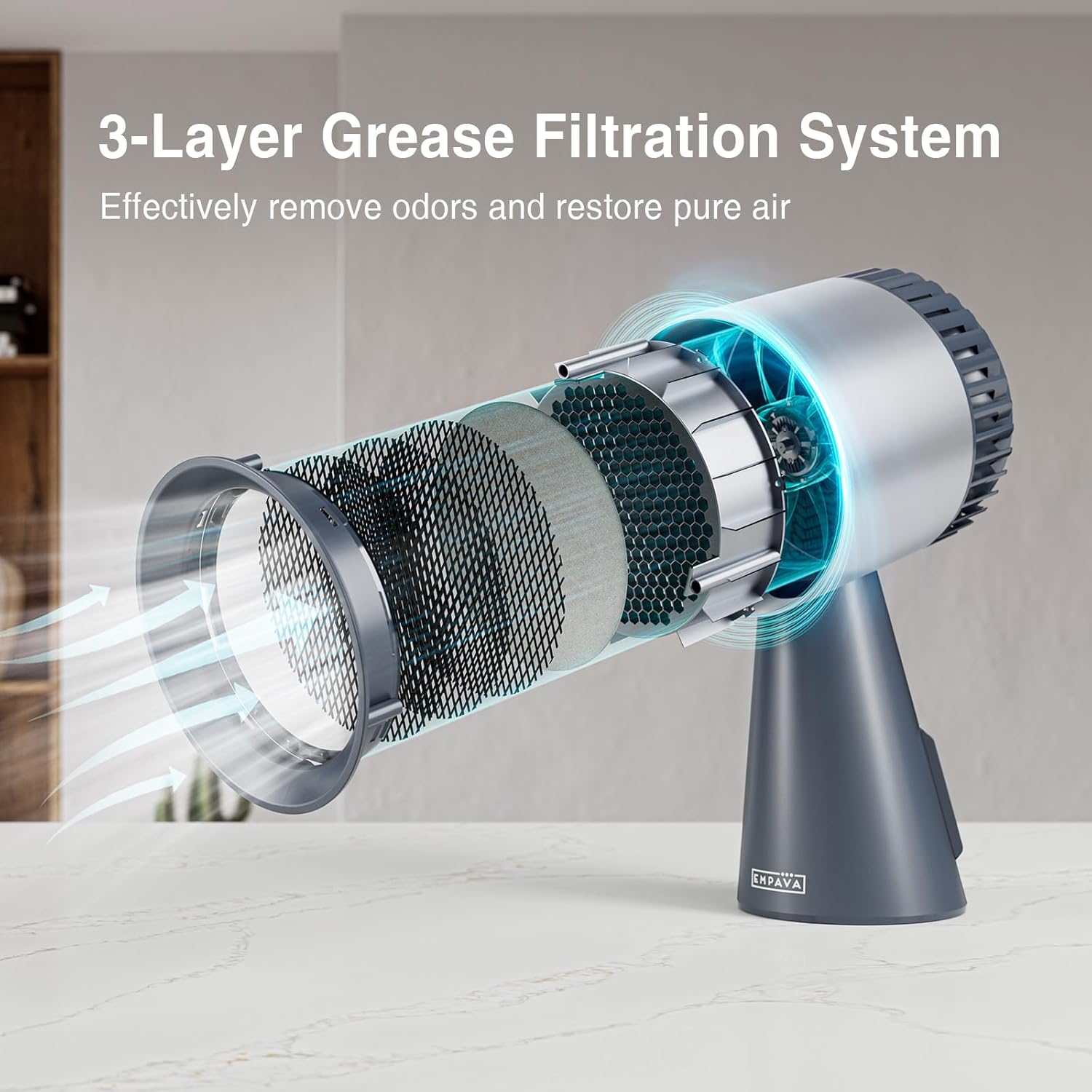 Empava Portable Range Hood for Cooking, 3-Speed Desktop Kitchen Exhaust Fan or Indoor BBQ, Hot Pot and RV, Detachable Filter and Oil Cup, Grey