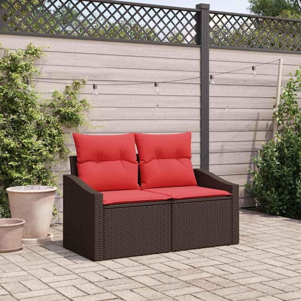 2 Seater Garden Sofa Brown Poly Rattan Patio Loveseat with Steel Frame for Outdoor Backyard Balcony Furniture 123 x 62 x 69cm