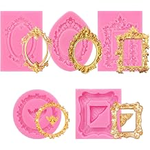 Photo Frame Silicone Molds 5PCS, Vintage Baroque Picture Frame Fondant Molds for Cake Decorating Cupcake Toppers Chocolate Candy Polymer Clay Air Dry Clay DIY Craft Set