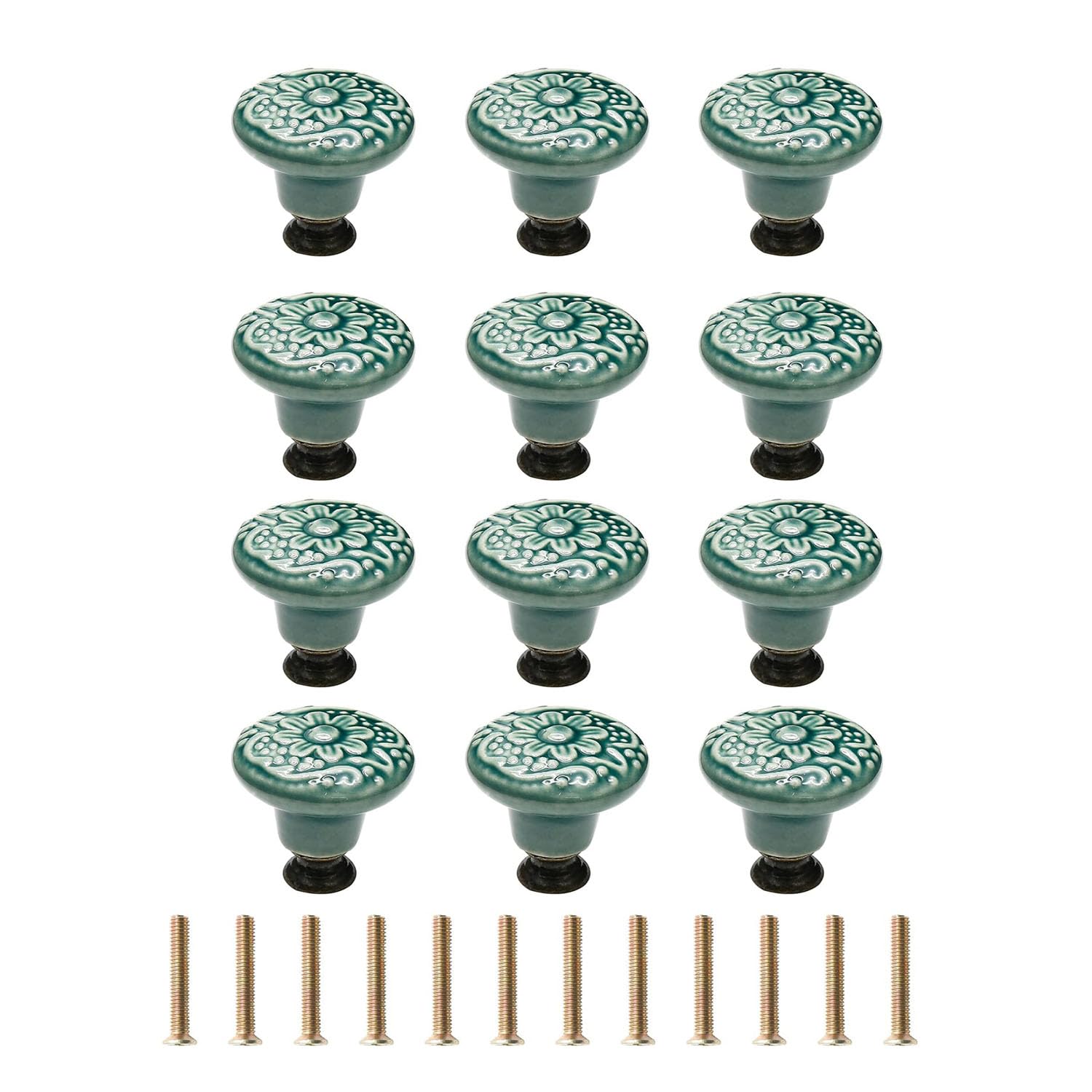 X spring Cabinet Knobs, 12pcs 34mm Cabinet Knobs, Retro Ceramic Dresser Knobs, Sturdy Base Drawer Knobs, Drawer Pulls Dresser Handles with Mounting Screws for Wardrobes, Bathrooms, Cabinets (B)