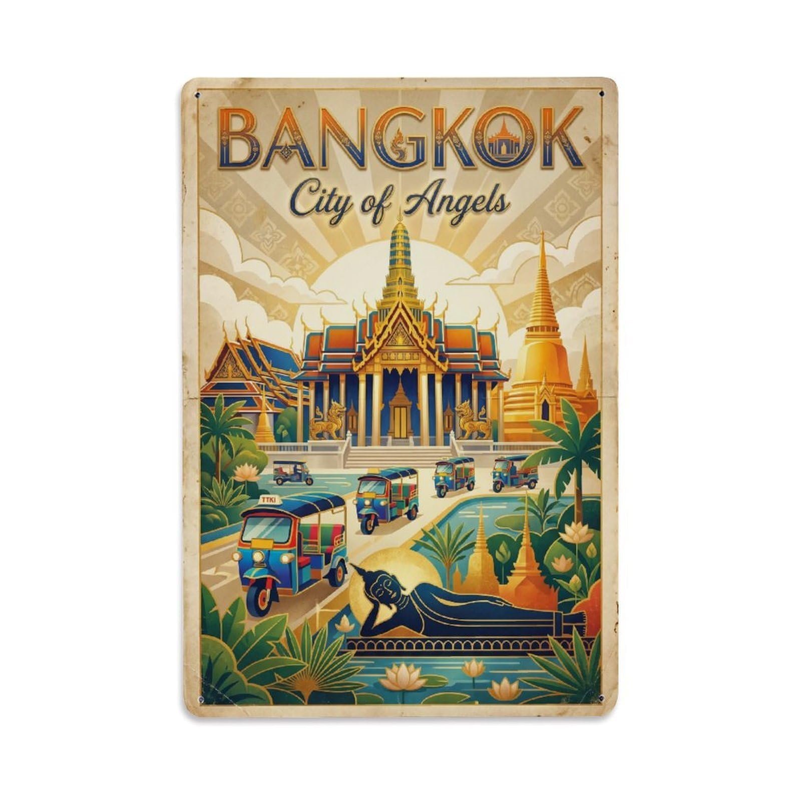 Huiyhb 8X12inch(20X30cm) Vintage Travel Thailand Bangkok Metal Tin Sign