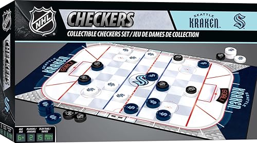 MasterPieces Juego familiar - NHL Seattle Kraken Checkers - Juego de mesa con licencia oficial para niños y adultos