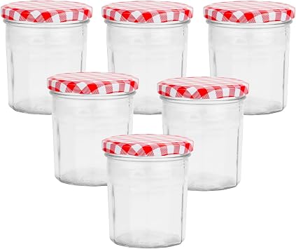 Lucent  6PC Wide Mouth Glass Jam Jars Preserve Pots Pickle Jars with Airtight Screw Top Lids - 324ml