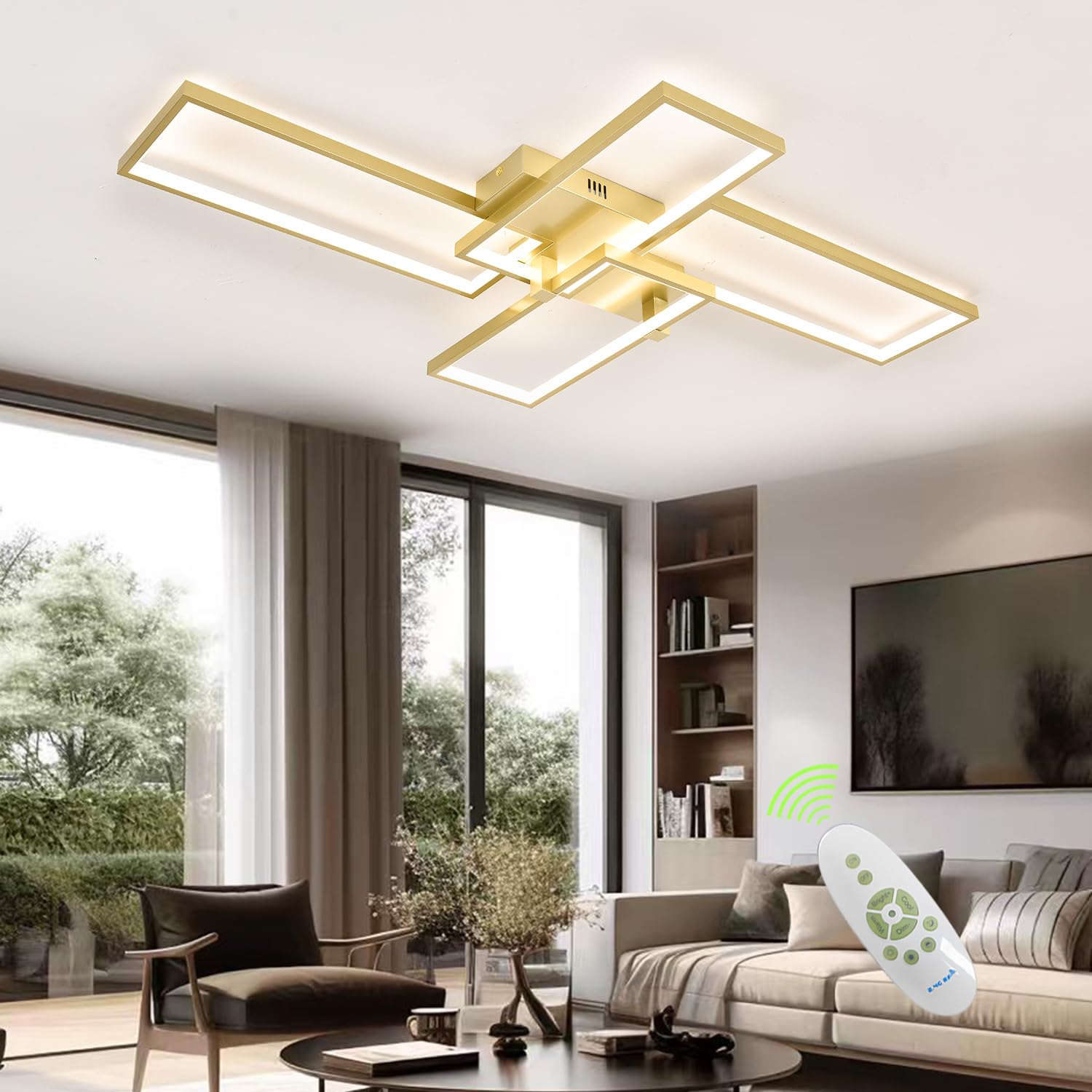 Lámpara de Techo Led Regulable, Lampara Techo Dormitorio Moderna Gold Plafón LED Techo de Acrílico para Sala de Estar Dormitorio Cocina, Diámetro 3000-6500K