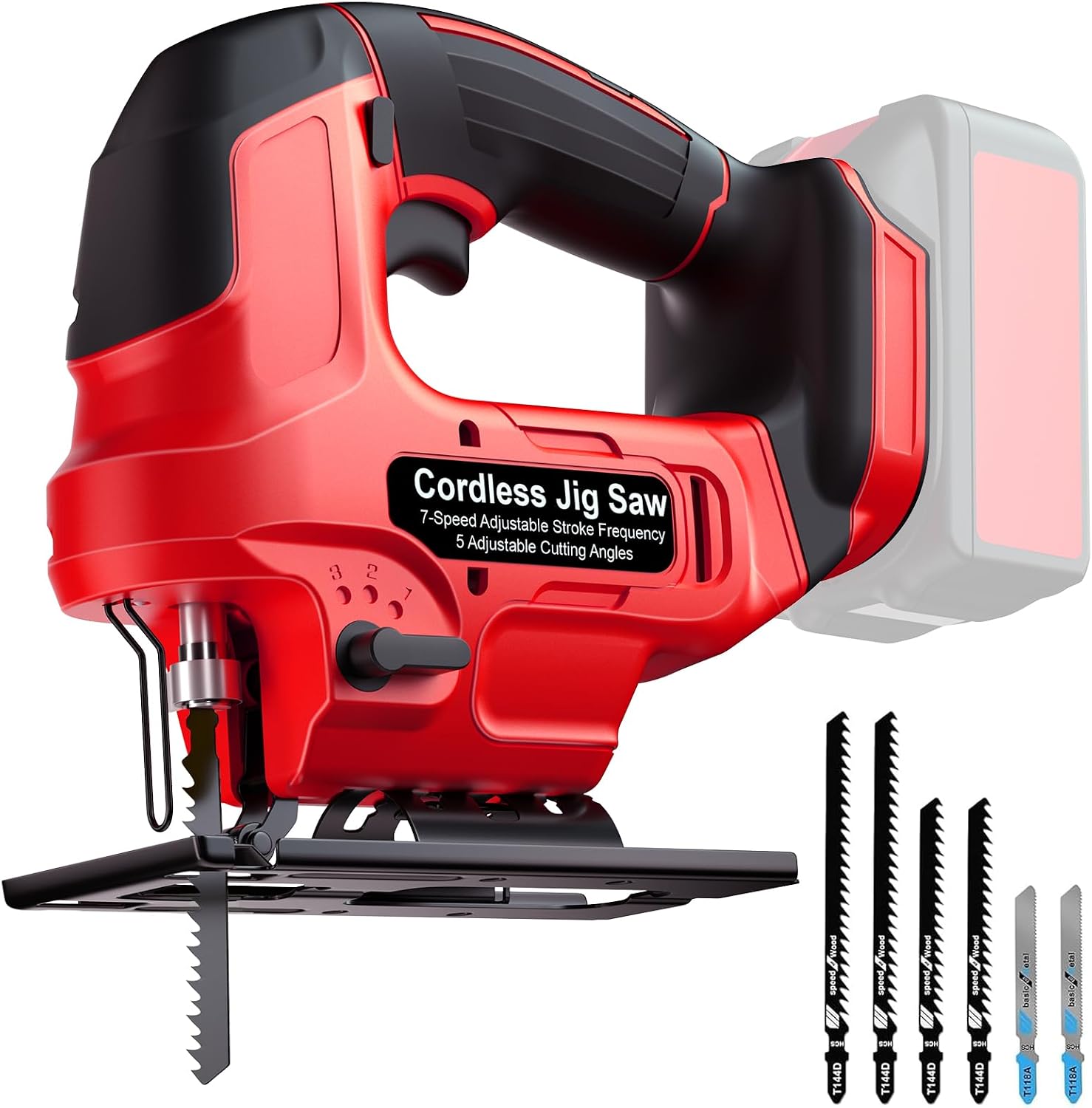 Cordless Jig Saw Brushless Compatible with Milwaukee M18 18V Battery, 7 Speed Variable Up to 3500RPM, with LED Light, 0°- 45° Bevel Cuts, 4 Orbital Settings for Straight/Curve/Bevel/Circle/Cutting