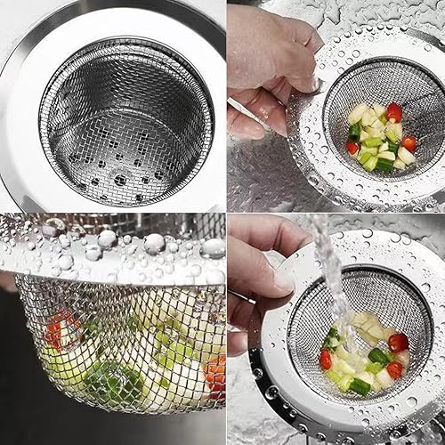 Miniatura 2 de Colador de fregadero de acero inoxidable de malla fina para fregadero de cocina, borde ancho grande de 4.3 pulgadas de diámetro, 2 unidades