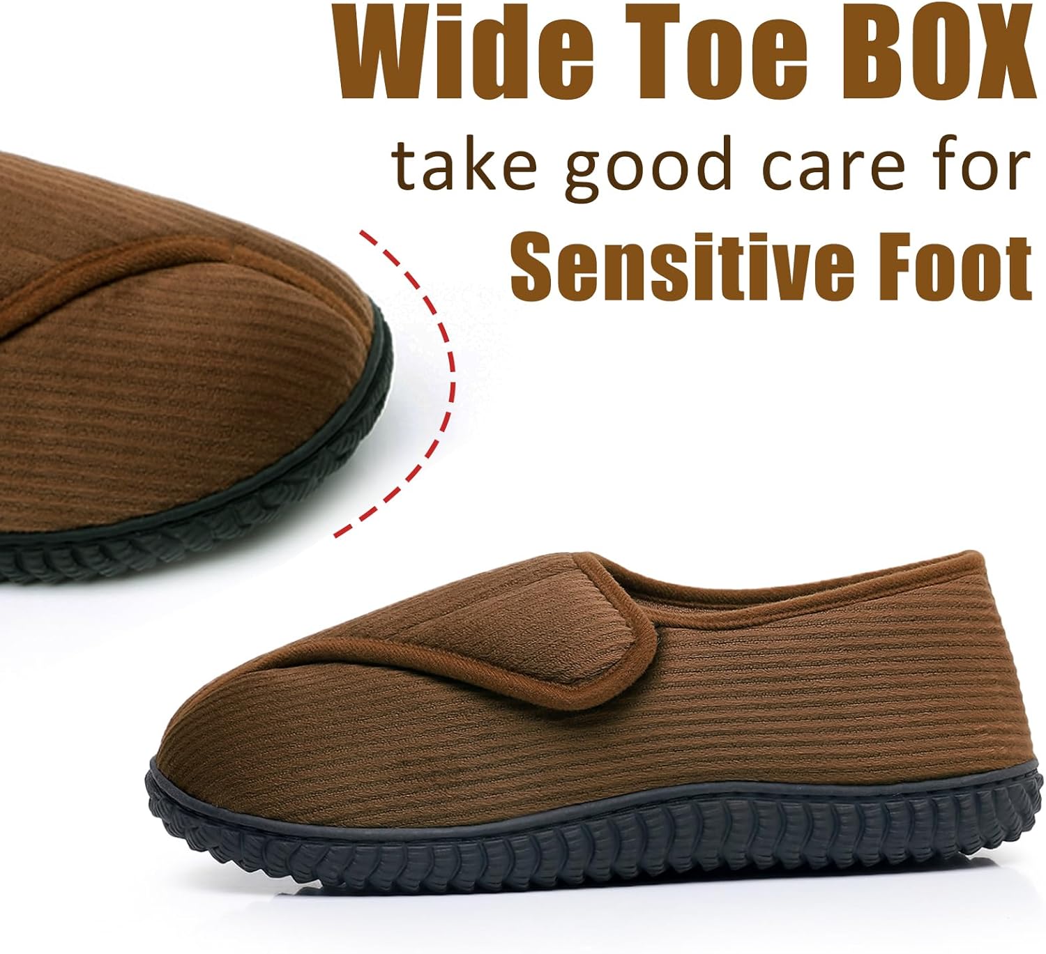 Git-up Men Memory Foam Diabetic Slippers Adjustable Arthritis Edema Swollen Feet Wide House Shoes Comfy Soft Non-Slip Plus Size Indoor Outdoor Slipper - Image 5