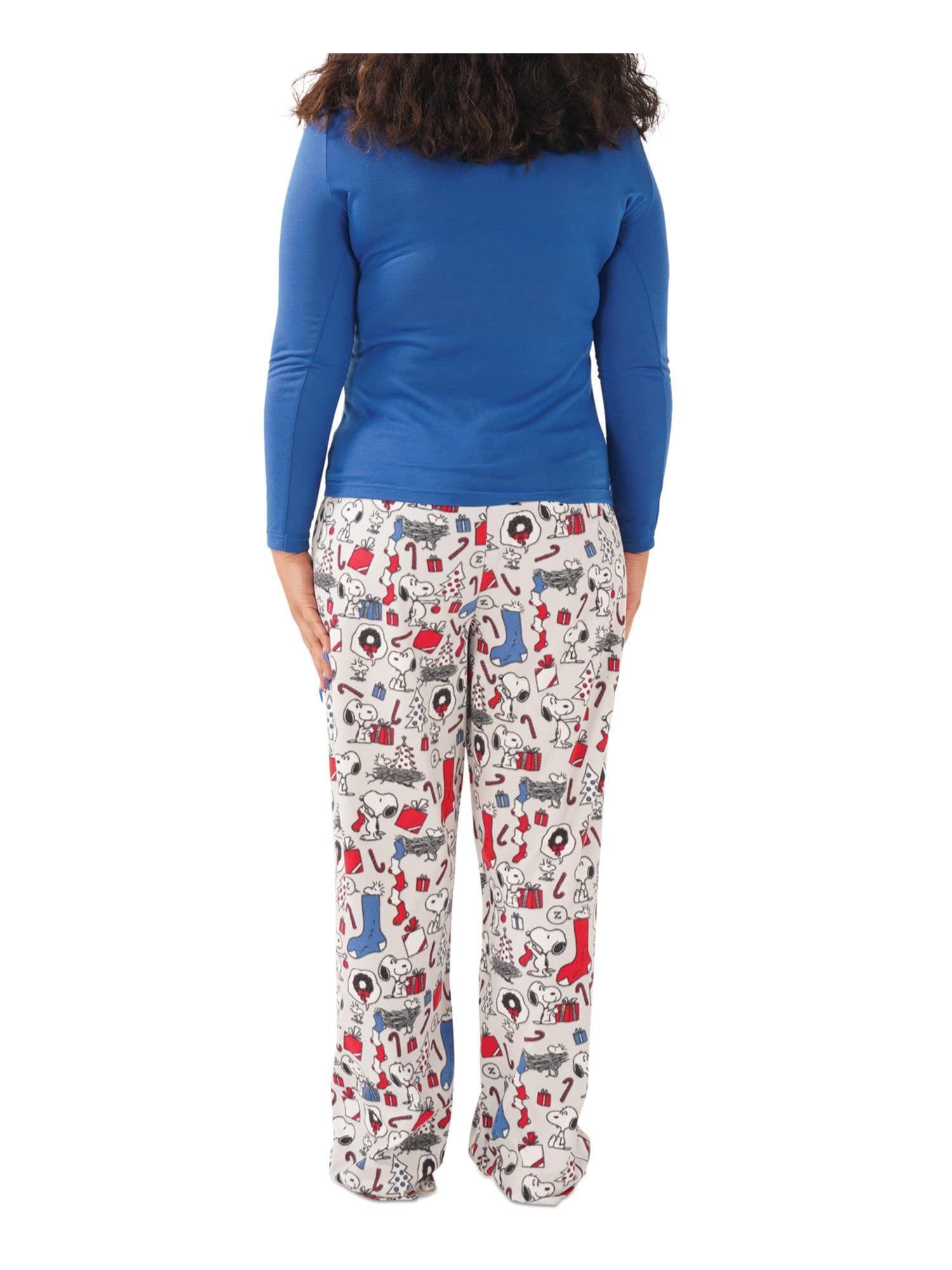 NITE NITE MUNKI MUNKI Women's LS Tee and Pant Jersey PJ Set, Snoopy Holiday Cheer, Medium