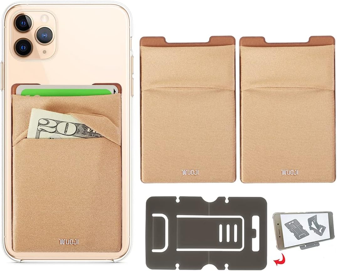 RFID Blocking Phone Card Wallet - Double Secure Pocket - Ultra-Slim Self Adhesive Credit Card Holder Card Sleeves Phone Wallet Sticker All Smartphones(Gold)-2PC