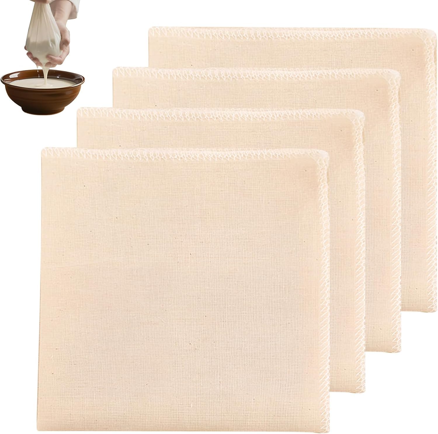 Myrloft White 4Pcs Cheese Cloths For Straining, 50X50cm Cotton Muslin Cloths For Cooking, Washable & Reusable Cheesecloth With Hemmed Edges For Nut Milk, Cheese Making, Juice, Tea, Coffee And Tofu