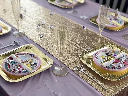 Miniatura 4 de ShiDianYi Camino de mesa con lentejuelas, color dorado claro, secuencia de 14 x 108 pulgadas, mantel brillante para despedidas de soltera y fiestas