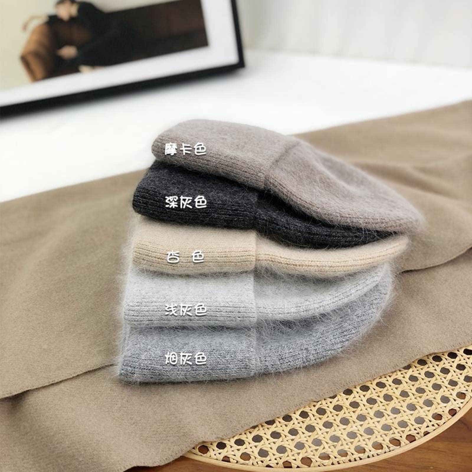 Damen Winter Beanie Mütze, Bömmel + Integriertem Schal, Neu