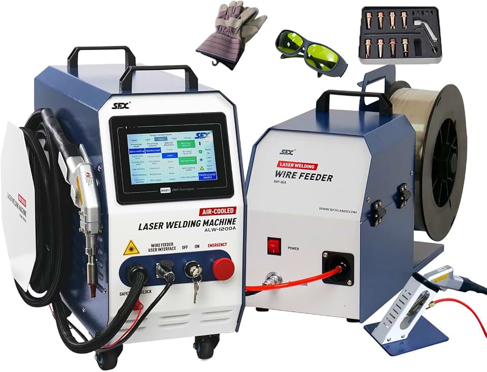 US Stock 1200W Handheld Laser Welding Machine, Air-Cooled Portable Laser Welder with Auto Wire Feeder for Stainless Steel, Aluminum & Metal Class 1 Laser Output Power 0.39mW ALW-1200A