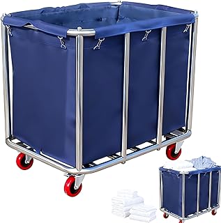 Carrinho de lavandaria, cesto roupa de aço inoxidável com rodas classificador roupa comercial impermeável inoxidável removível cestas roupas grandes para casa hotel e lavandaria capacidade 120 kg 90 x