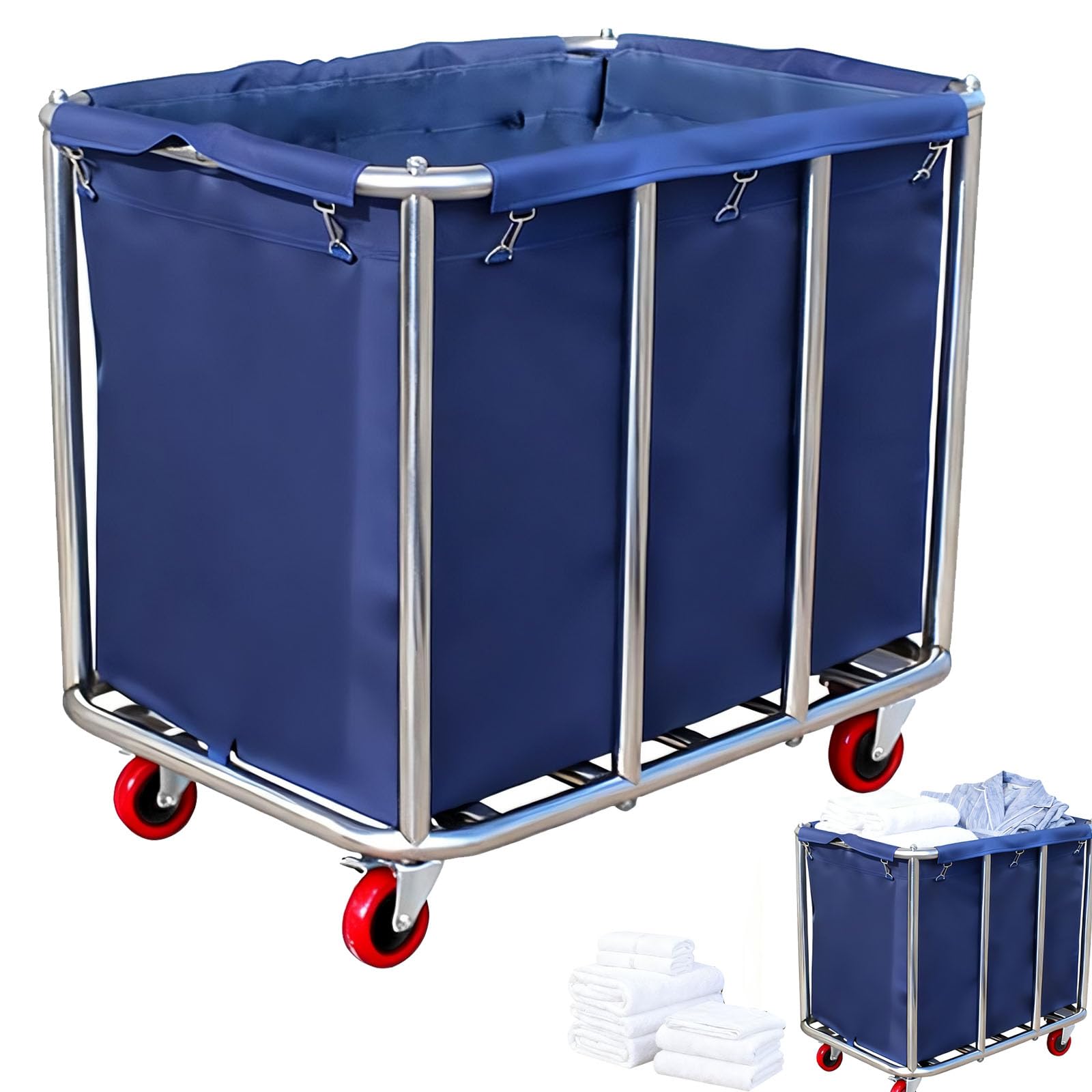 Carrito Lavandería, Cesto Ropa Acero Inoxidable Con Ruedas Clasificador Ropa Comercial Impermeable Inoxidable Extraíble Cestos Ropa Grandes Para Hogar Hotel Y Lavandería Capacidad 120Kg 90X65X81cm