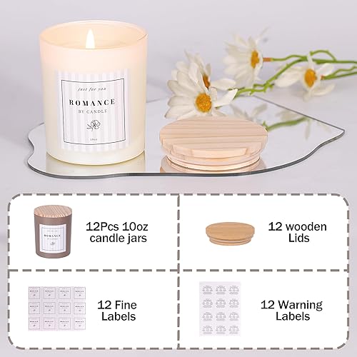 Miniatura 27 de 12 tarros de velas rosas surtidos para hacer velas, tarros de vela vacíos de 10 onzas con tapas y etiquetas de bambú, tarro de vela de vidrio