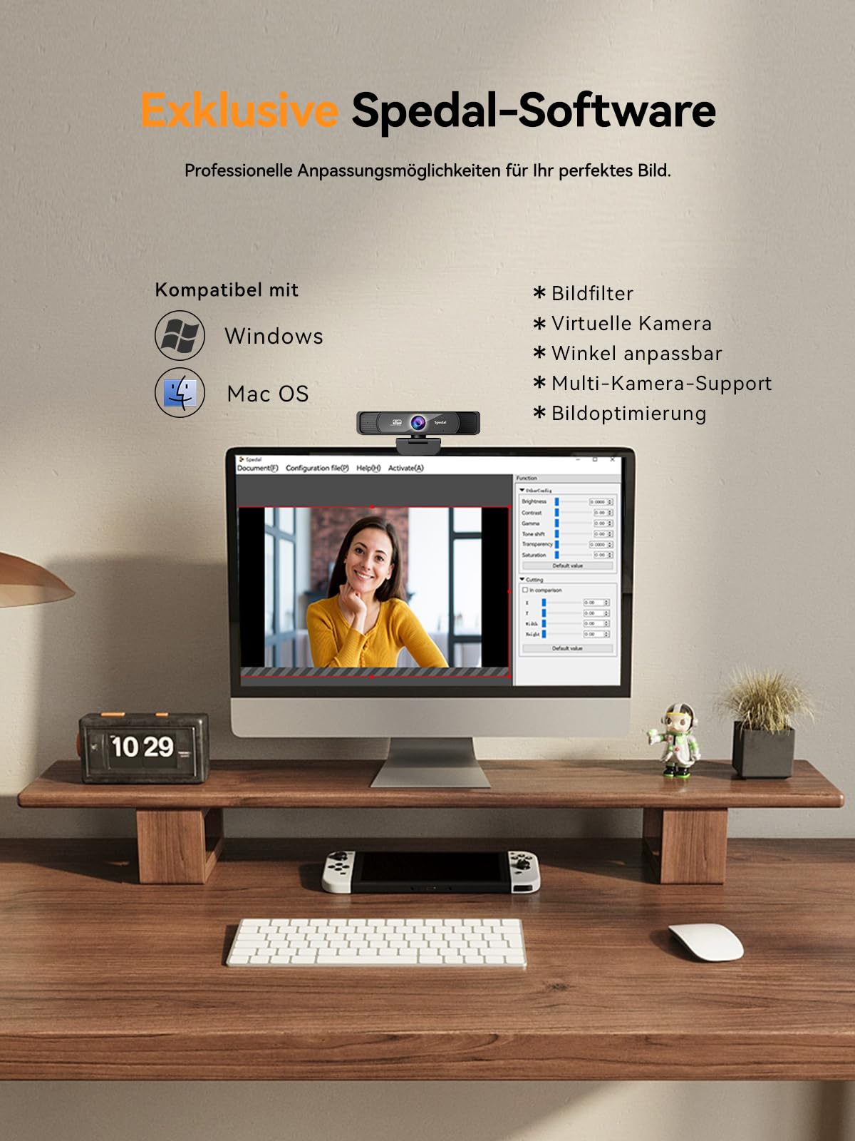 Spedal 4K Webcam mit Stativ und Mikrofon, 120 Grad Weitwinkel PC Kamera mit Fernbedienung und Zoom, Autofokus UHD USB-C Streaming Kamera für Laptop & Mac, Videokonferenz, Videoanrufe, Teams, Zoom