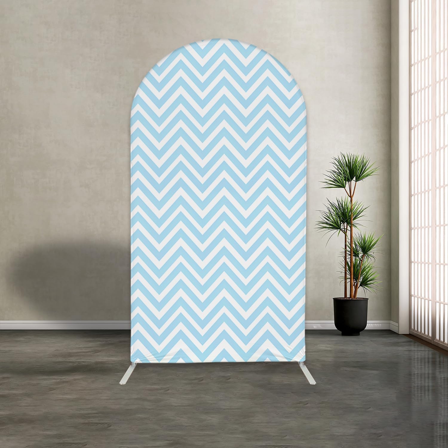 Blue Chevron Arch Backdrop Covers Double-Sided Arched Frame Stand Stretchy Fabric Covers for Birthday Parties Baby Shower Wedding Arch Tablecloth Decor Props