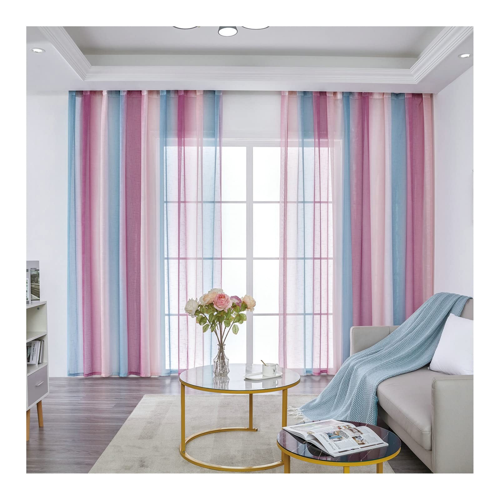 Aeici Zasłona okienna, nowoczesna zasłona do sypialni 137 x 214 cm nowoczesny salon zestaw 2 sztuk przezroczystych zasłon gradientowych z oczkami sypialnia, poliester, różowy