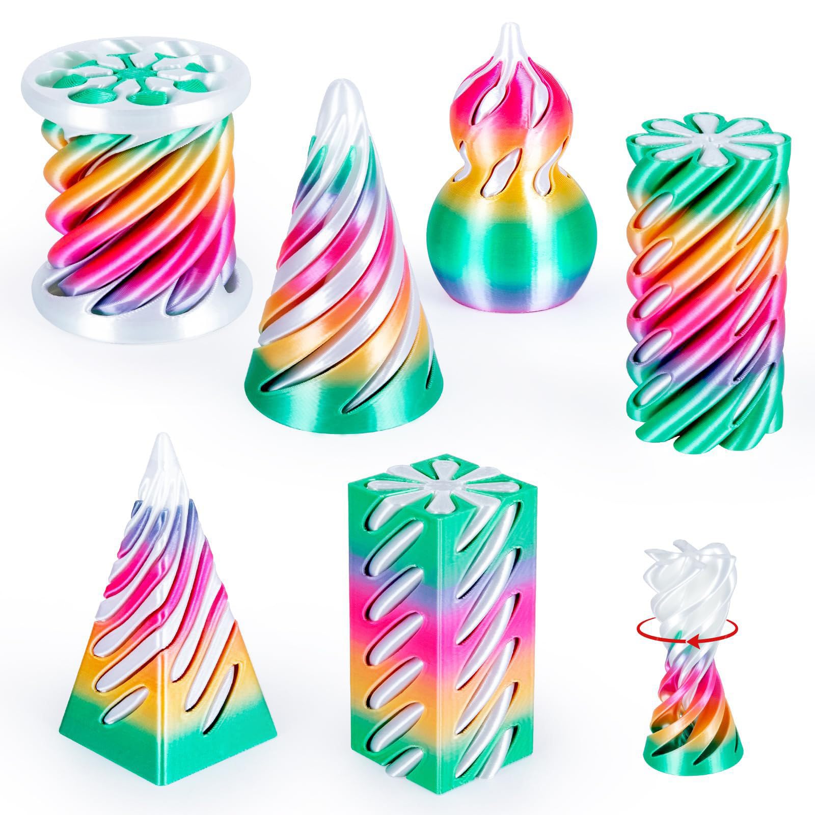 6 Pack Spiral Cone 3D Printed Fidget Toy Set, Impossible Pyramid Passthrough Toys for Stress Relief, Rainbow Spiral Fidgets Toys, Colorful Desk Decor Relaxing for Adults Teens Kids