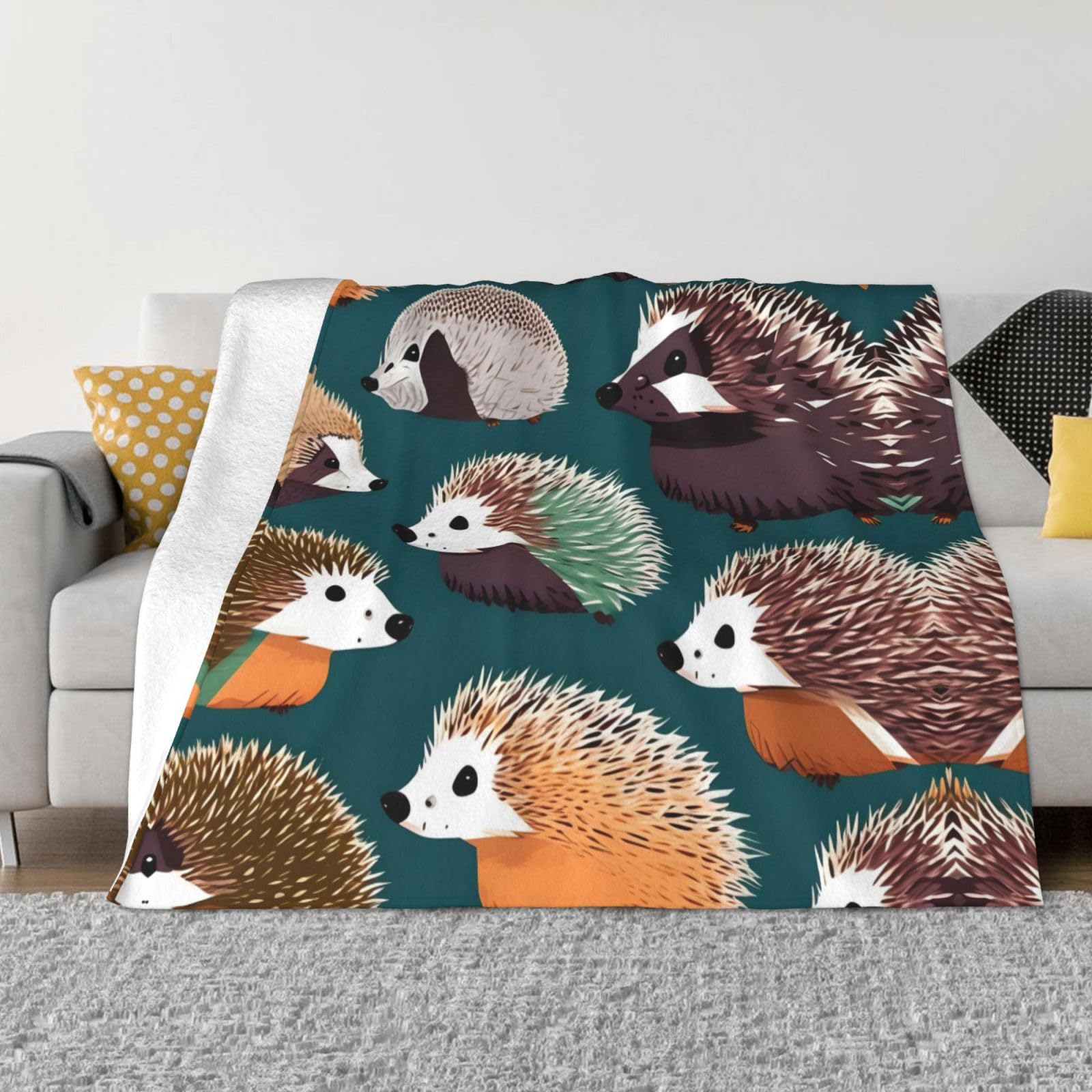 Couverture en flanelle hérissons plusieurs tailles pour lit et canapé