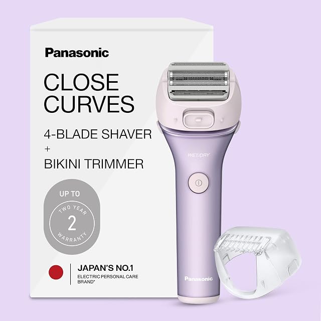 Panasonic Electric Shaver for Women, Cordless 4-Blade Shaver, Bikini Attachment, Pop-Up Trimmer, Wet Dry Operation - ES-AWL8AV (Purple)