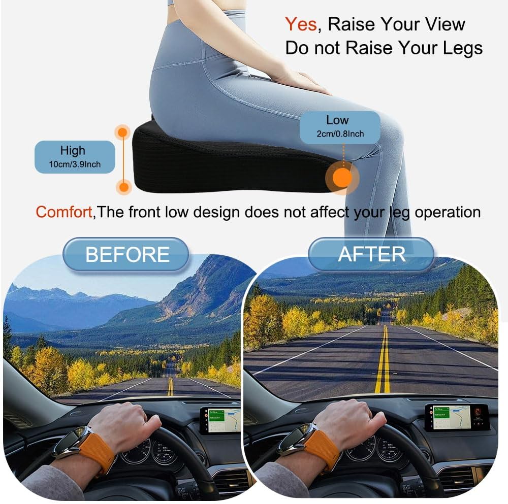 ACBAGI Adult Car Booster Seat for Driver, Driving Seat Cushion,Comfort Memory Foam Car Seat Cushion for Height, Seat Cushion for Car,Office Chair and Home Chair (Black B)