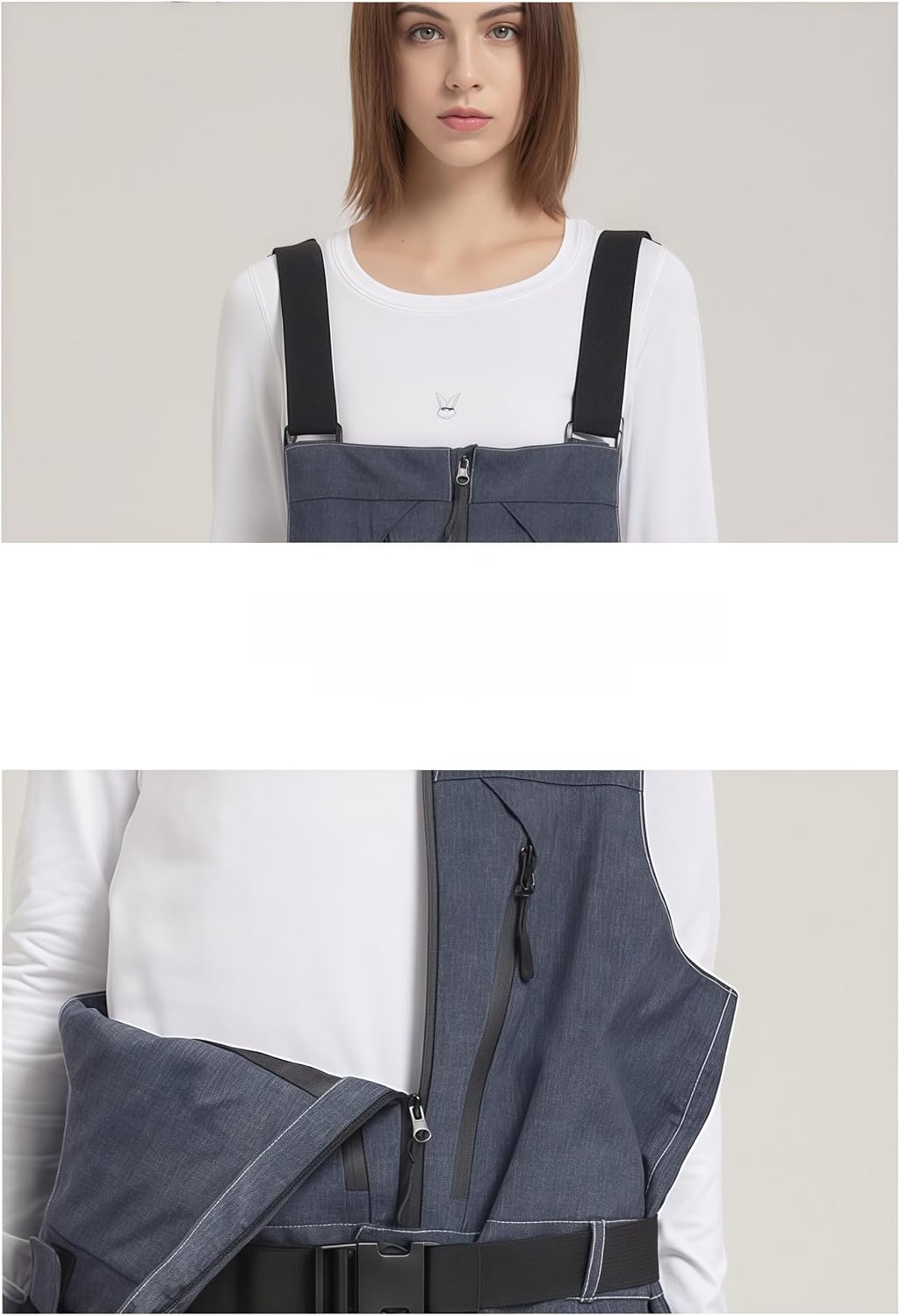 Drop-Seat Snow Pants – Waterproof & Windproof Unisex Snowboard Overalls, Baggy Two-Way Fit with Denim-Look Style (White, L)