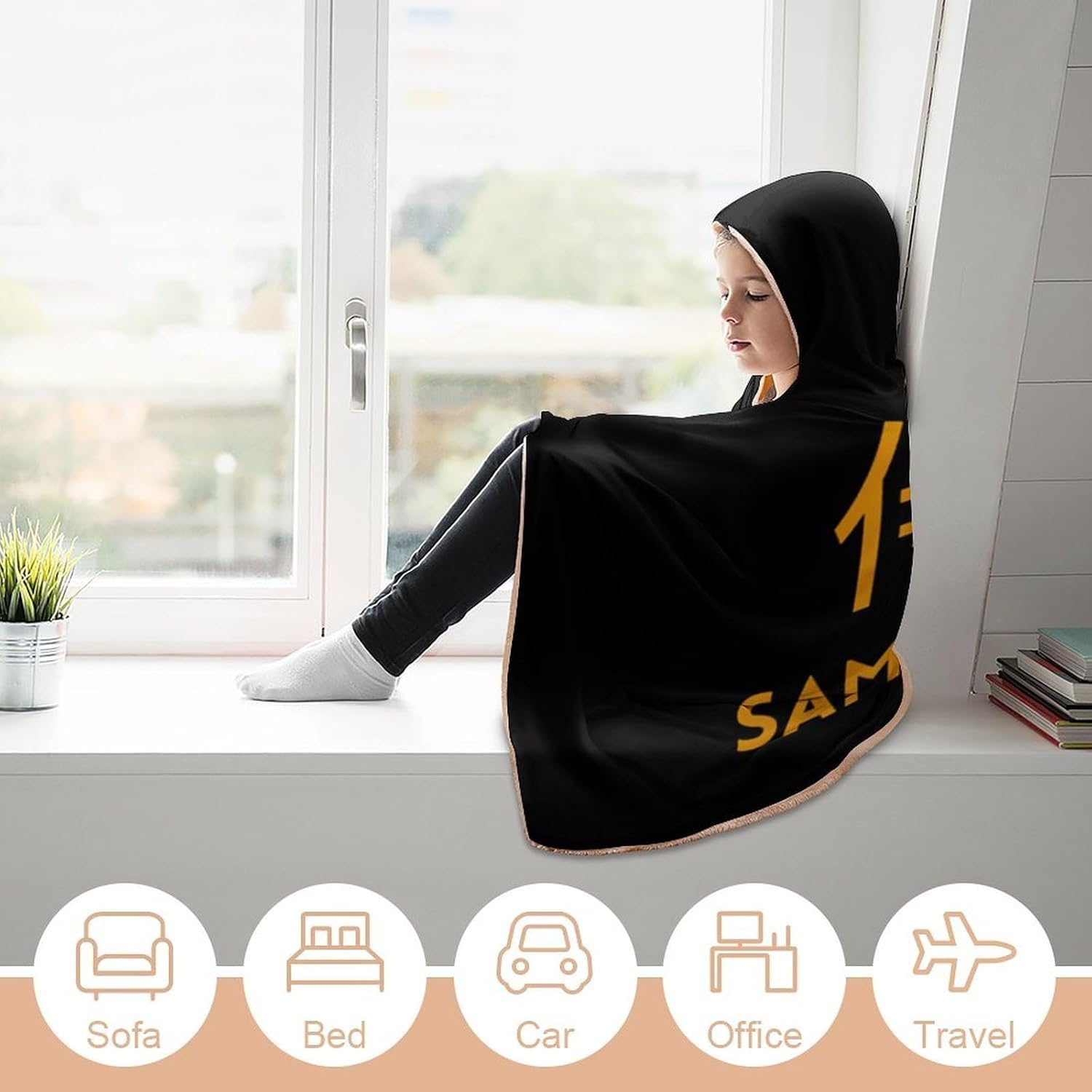Samurai Logo Fashion Wearable Blanket Hoodie Fleece Throw Cloak Robe Unisex