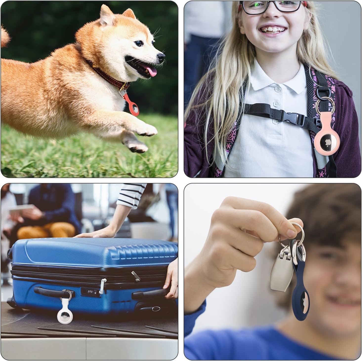 4 Pack Airtag Case Holder for Apple Air Tag, Airtag Case with Anti-Lost Keychain, Silicone Protective Cover for Kids' Backpacks, Dog Collars, Luggage, Multi-Color Protective AirTag Accessories