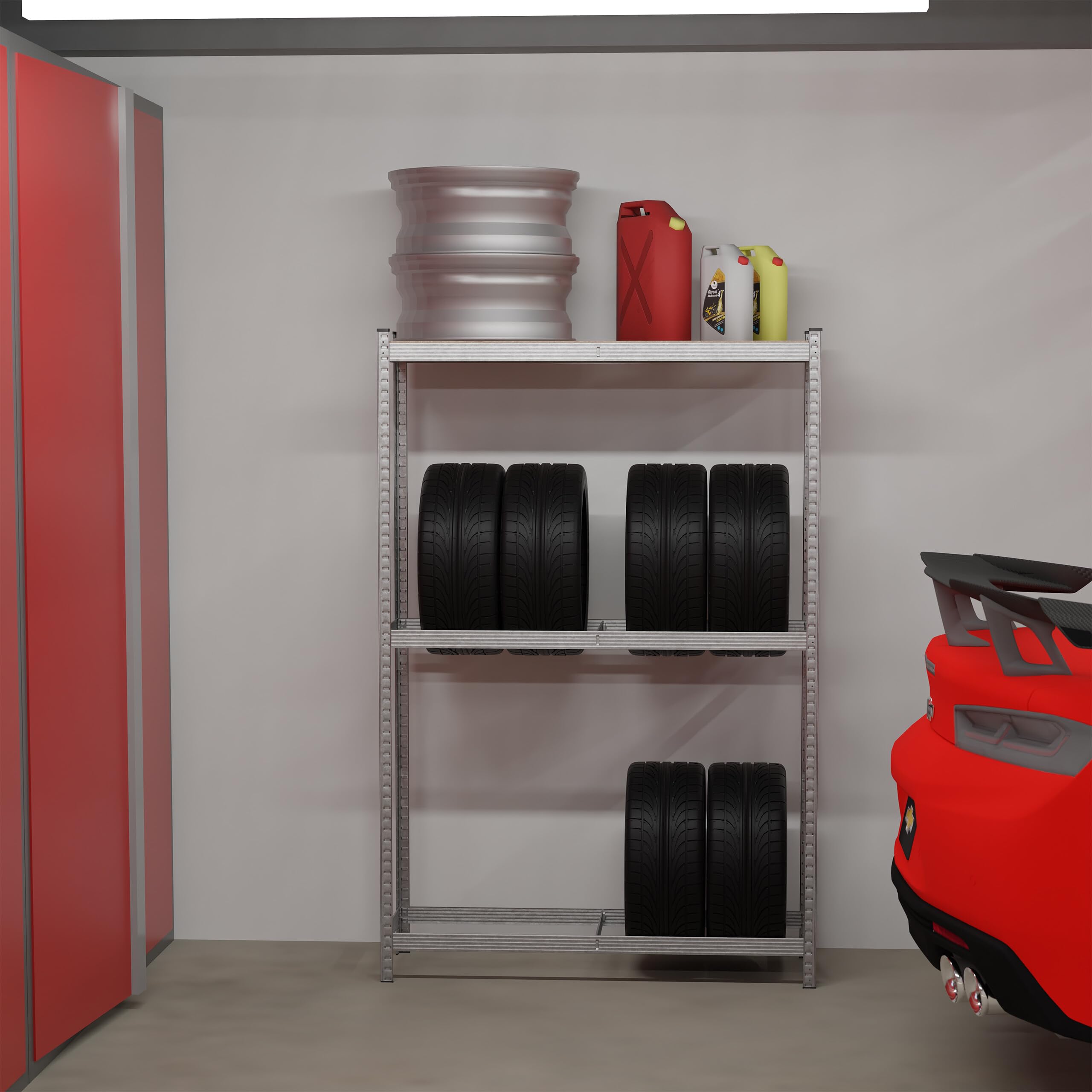Relaxdays Scaffale Portagomme per 8 Pneumatici, HLP: 180x120x40 cm, 795 kg, Acciaio Zincato, Garage e Officina, Argento