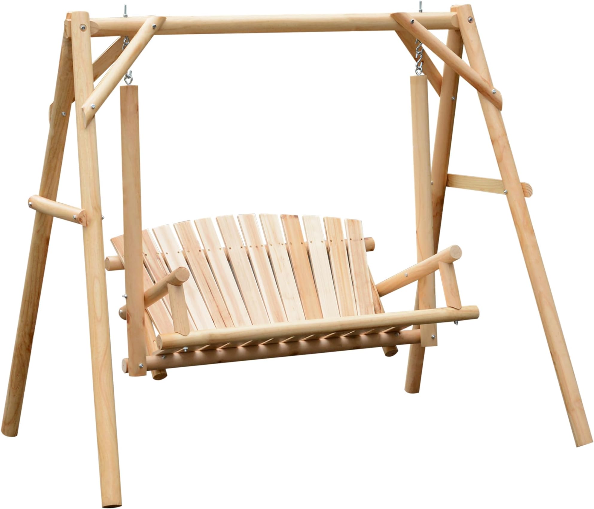 Outsunny 2-Seat Porch Swing w/Stand Wooden Patio Swing Chair Bench Natural