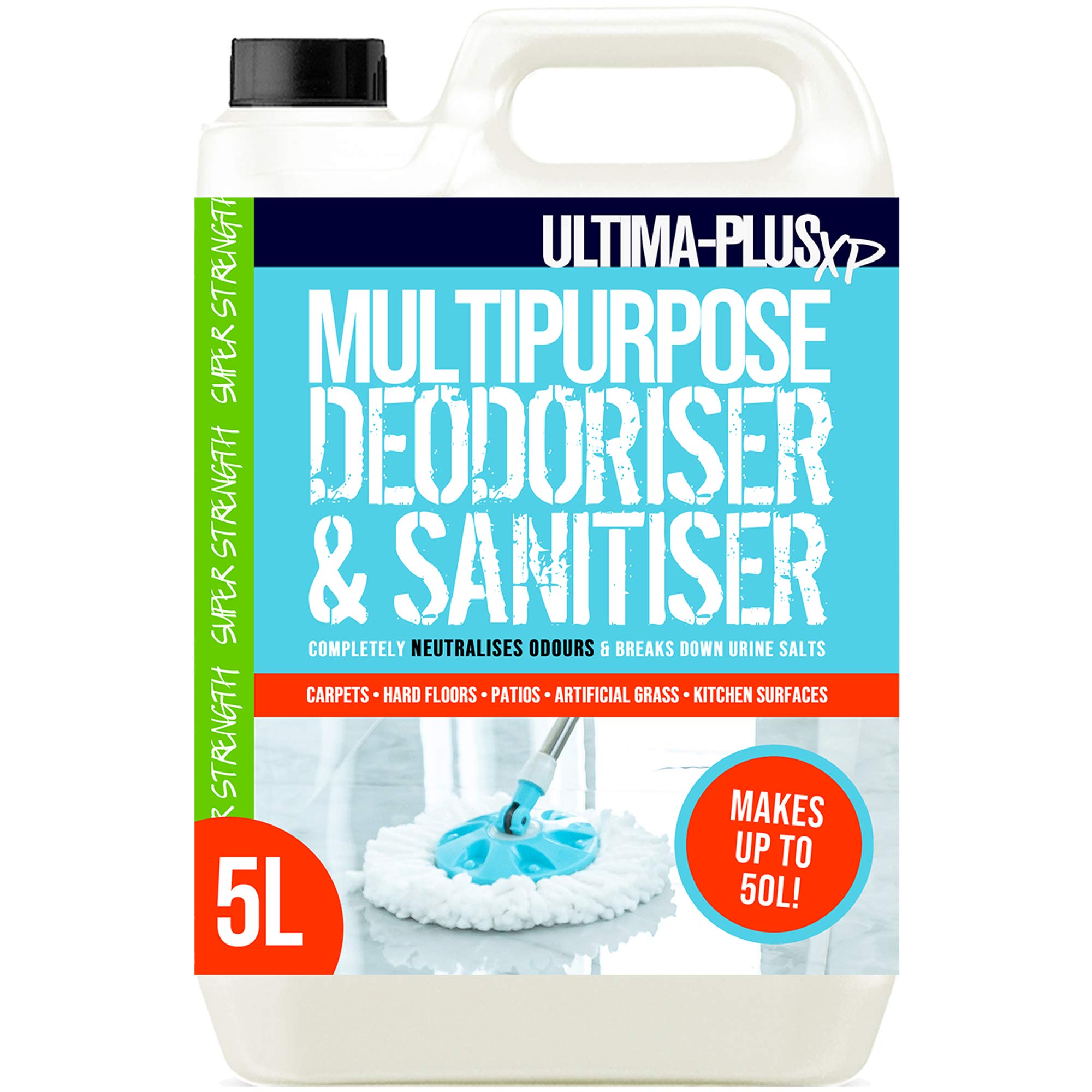 ULTIMA-PLUS XPMultipurpose Deodoriser and Sanitiser - Neutralises Odours and Breaks Down Urine - Perfect for Hard Floors, Surfaces, Patios, Artificial Grass and More (5 Litres)