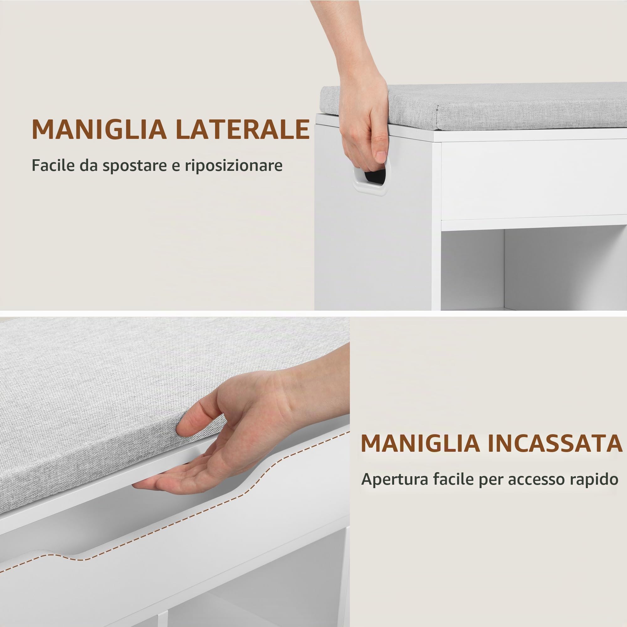 Panca Scarpiera, 104 x 32 x 50 cm, Bianco Lino