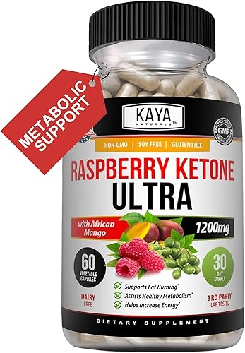 Kaya Naturals Keto Diet Raspberry Ketone - Suplemento para perder peso, control del apetito, aumentar el metabolismo, 60 unidades