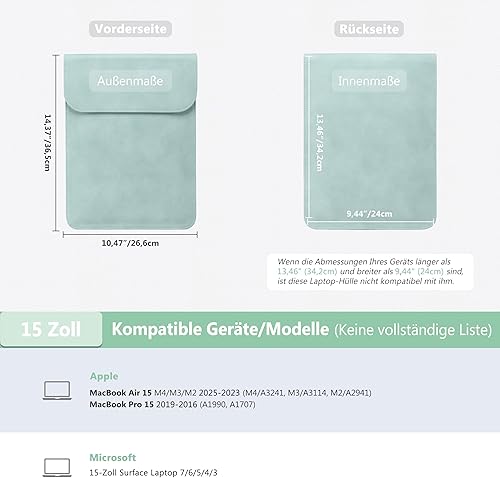 Miniatura 6 de HYZUO Funda para laptop de 15 pulgadas para MacBook Air 15 M4 A3241 M3 M2 2025-2023, Surface Laptop de 15 pulgadas 76543, MacBook Pro 15 2019-2016,