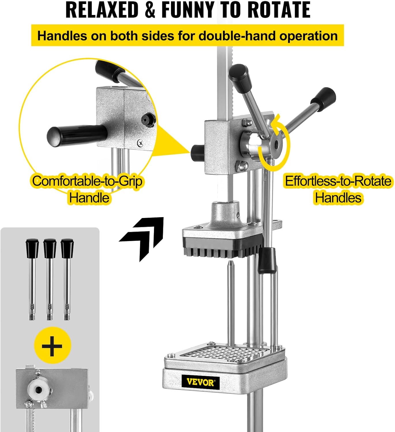 Close-up of the VEVOR French Fry Cutter's handles and base