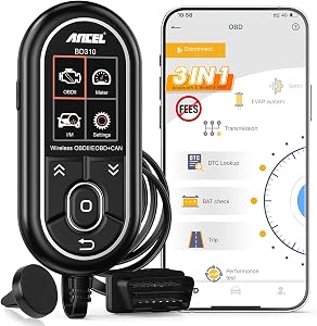 ANCEL BD310 OBD2 Scanner, 2-in-1 Bluetooth Engine Code Reader & Car Diagnostic Tool with App for Android & iPhone, Battery Test, Trip Analysis, Performance Test, Most 1996+ OBDII Vehicles
