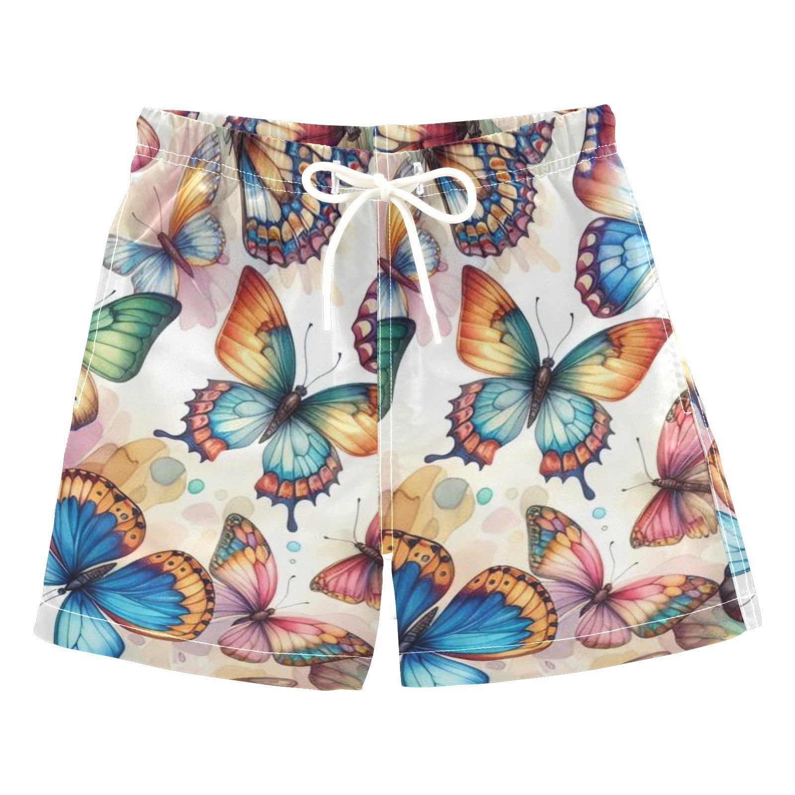 FLildon Colorful Butterfly Watercolor Little Boys Swim Trunks with Mesh Lining Quick Dry Beach Board Shorts, 3T